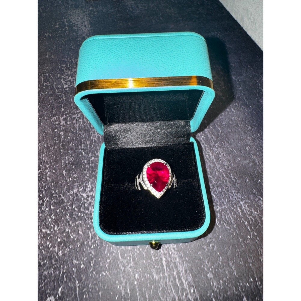 Large Carat Ring-S925 Silver Pear Cut Lab Ruby